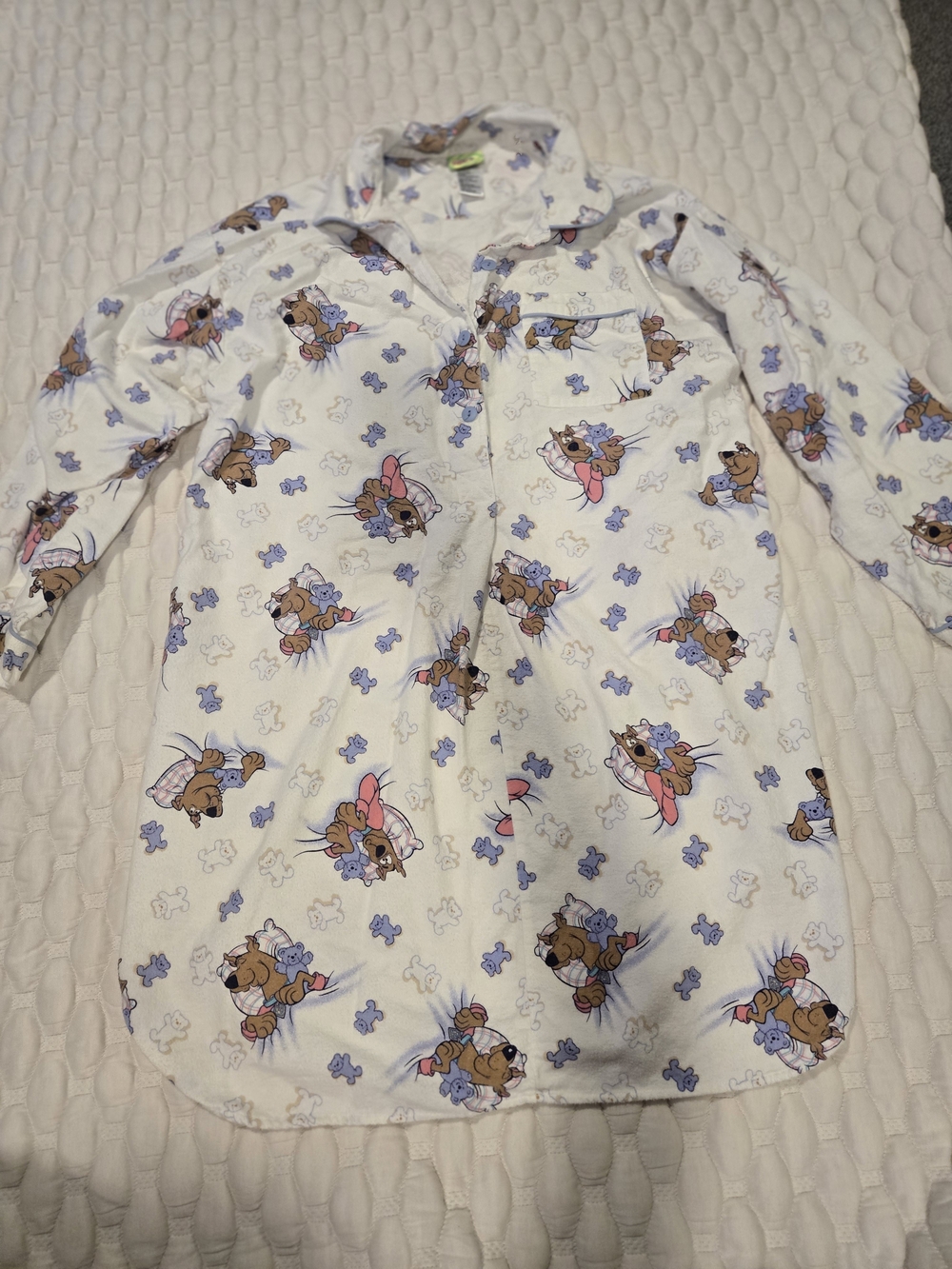Scooby-Doo Women's Vintage Long Sleeve Button Down Night Shirt White 100% Cotton